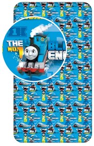 Kék gumis pamut gyerek lepedő 90x200 cm Thomas the Tank Engine – Jerry Fabrics