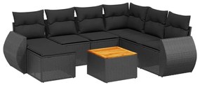 8 részes fekete polyrattan kerti ülőgarnitúra párnákkal