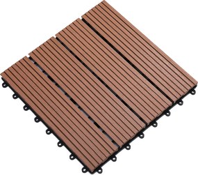 Outsunny 11 darab 30x30 cm-es kültéri csempe 1 m²-es kerthelyiség burkolás csúszásgátló és időjárásálló, könnyű telepítés teraszra, erkélyre Barna | A