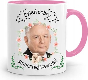 Rózsaszín Vicces Bögre Jaroslaw Kaczynski fényképes nyomattal