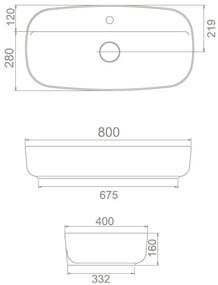 CeraStyle AQUA - PULTRA ültethető - Top Counter - porcelán mosdó - 80 x 40 cm