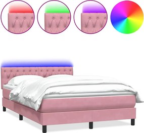 vidaXL rózsaszín bársony rugós és LED-es ágy matraccal 140x210 cm