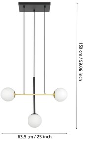 Eglo 390177 - Csillár zsinóron PAZ 3xE14/40W/230V arany/fekete