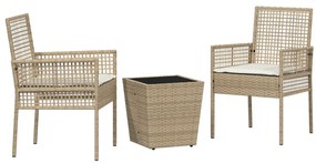 3 darabos Kert Bistro Szett párnákkal Bézs Poly Rattan