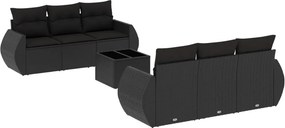 vidaXL 7 részes fekete polyrattan kerti ülőgarnitúra párnával