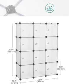 12 rekeszes műanyag, polcegység ruhákhoz, fehér