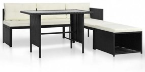 4 részes fekete polyrattan kerti társalgó szett