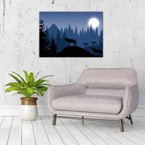 Kép - Egy farkasfalka teliholdkor (üvegen) (70x50 cm)