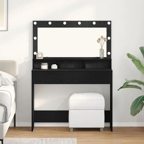 LED-es sminkasztal fekete tölgy színben, 100x41x135 cm