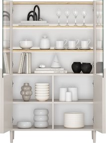 Amilio vitrines szekrény 100 cm kétajtós lábakon - kasmír / olajozott tölgy / kasmír fogantyúk