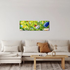 Virágzó rét képe, olajfestmény (órával) (90x30 cm)