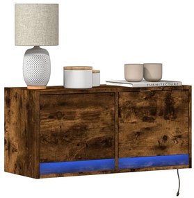 füstös tölgy színű fali TV-szekrény LED-ekkel 80x31x35 cm