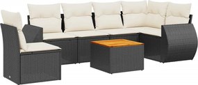 vidaXL 7 részes fekete polyrattan kerti ülőgarnitúra párnával