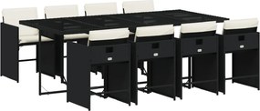 vidaXL 9 részes fekete polyrattan kerti étkezőgarnitúra párnákkal