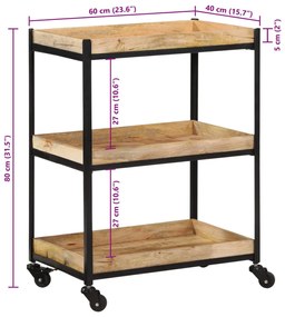 tömör nyers mangófa konyha kocsi 60 x 40 x 80 cm