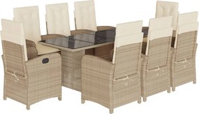 vidaXL 9 részes bézs polyrattan kerti étkezőgarnitúra párnákkal