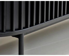 Fekete alacsony komód tolóajtóval, tölgyfa dekorral 73x160 cm Siena – Unique Furniture