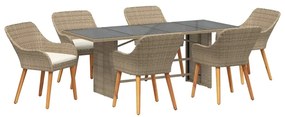 vidaXL Kert étkező szett párnával 7 pcs Bézs polirattan