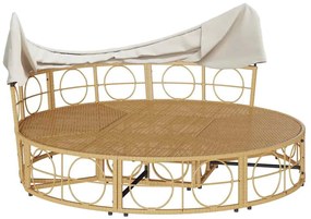 Polyrattan kültéri napozóágy napellenzővel és párnákkal