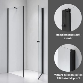 Stuxi Bari Black 70x70 cm szögletes nyílóajtós zuhanykabin, 6 mm vízlepergető üveggel, matt fekete elemekkel