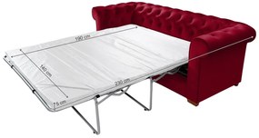 Oxford Chesterfield Kihúzható Kanapé, 88x216x75 cm, 3 személyes, piros