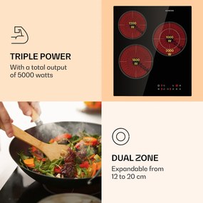 Klarstein Virtuosa 3 Slim, főzőlap, 5000 W, 3 zóna, Dualzone, időzítő, kerámia