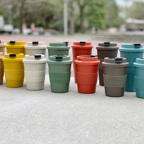 Bioplasztik hordozható kávéspohár, sötétbarna, 350 ml