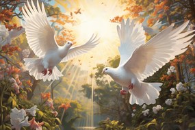 Poszter 45x30cm Galambok a reggelben