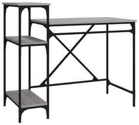 szürke sonoma fa és vas íróasztal polcokkal 105x50x90 cm