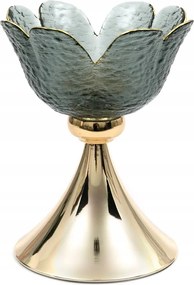 Gyertyatartó Fém Arany Szürke Virág 21cm Lábon Modern 20