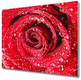 Üveg vágódeszka Vízcseppek egy rózsa 60x52 cm
