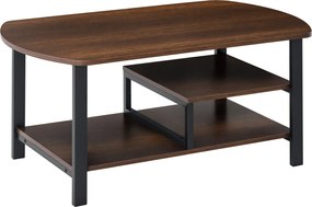 HOMCOM Kávasztal, Nappali Asztal, Kávasztal Polcokkal Az Irodához, Nappalihoz, Hálószobához, Ipari Stílus, E1 Forgácslap, Acél, Barna, 100L x 60W x 46