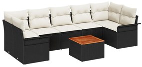 8 darabos Kerti Kanapé Szett Párnákkal Fekete Polyrattan Akácia, 2-fős Kerti Kanapé Tárolóval és Párnákkal Fekete Polyrattan