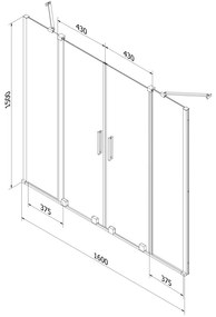 Mexen Velar Duo, 2 szárnyas eltolható kádparaván 160 x 150 cm, 8mm átlátszó üveg, arany matt profil, 896-160-000-02-55