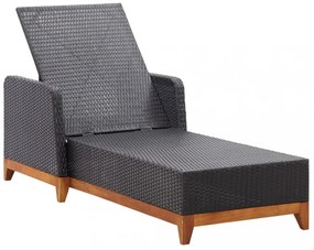 fekete polyrattan és tömör akácfa napozóágy