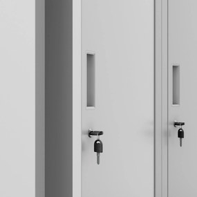 Pléh öltözőszekrény talpazaton, kétmodulos, polccal és köztes fallal KACPER, 800 x 1800 x 500 mm, szürke