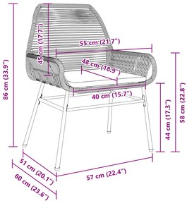 2 db szürke polyrattan kerti szék párnákkal