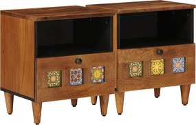 vidaXL Éjjeliszekrény 2 pcs Barna 40 x 33 x 46 cm Tömör Mangófát