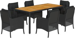 vidaXL 7 részes fekete polyrattan kerti étkezőgarnitúra párnával