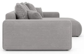 Világosszürke kordbársony kinyitható tárolóhelyes sarokkanapé (variálható sarok) Luma – Ropez