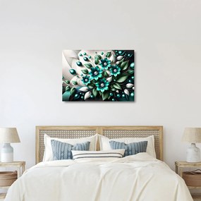 Üveg kép - 3D türkiz virágok (70x50 cm)