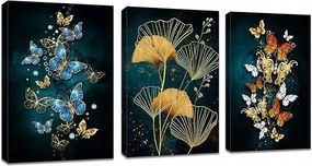 Falikép nappaliba 3 részes 60x40cm levél és pillangó motívum