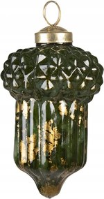 Zöld-arany makk üvegdísz 6x10 cm