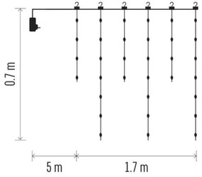 LED kültéri karácsonyi fényfüzér 54 LED, 8 funkció, 6,7x0,7m, IP44, meleg fehér