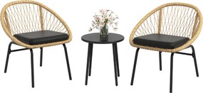 Outsunny 3 részes Rattan Kerti Bútor Szett, Erkély Bútor Szett Kávézó Asztallal, 2 Székkel, Párnás Ülőgarnitúra Erkélyre, Teraszra, Poliészter, Sárga