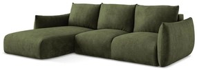 Zöld zsenília kinyitható sarokkanapé (bal oldali-heverő résszel) Leila – Makamii