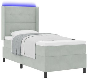 Dobozrugós Ágy Matrac és LED Fénnyel Szürke 80x200 cm Bársony