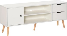 HOMCOM TV Állvány 50" TV-khez Modern Nappali Asztal 2 Nyitott Polccal és 2 Fiókkal 30 kg Terhelhetőséggel 120x28x44 cm Fehér | Aosom