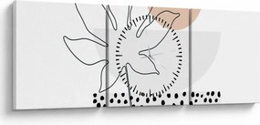 Kép - Vonal művészet virágok N⁰3 (órával) (90x30 cm)