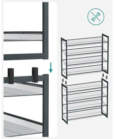 Cipőtartó 8 szintes, 2 egymásra rakható 4 szintes cipőtartó, szürke
